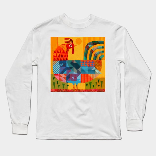 Patchwork Rooster! Long Sleeve T-Shirt by Gareth Lucas